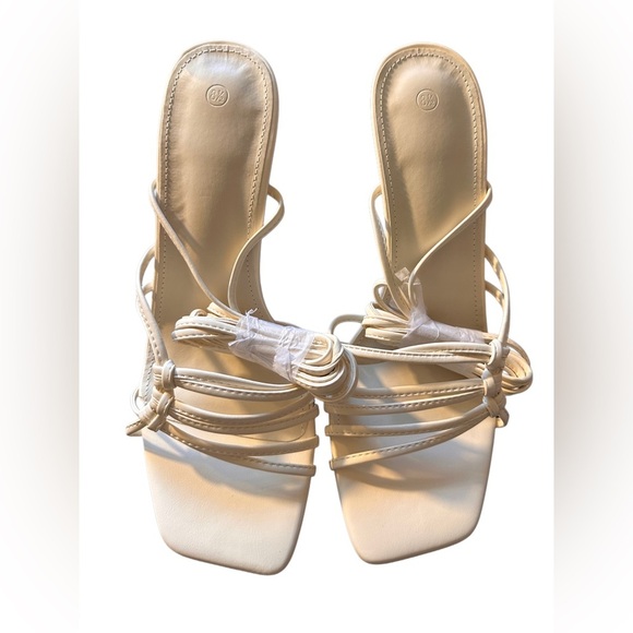 NEW Women’s Strappy Lace Up Heeled Sandals Square Open Toe Stiletto Tan Size 8.5 - Picture 9 of 11